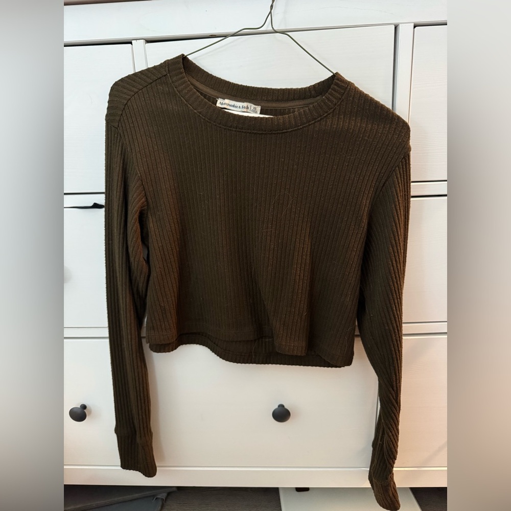 Brown Ribbed Cropped Sweater